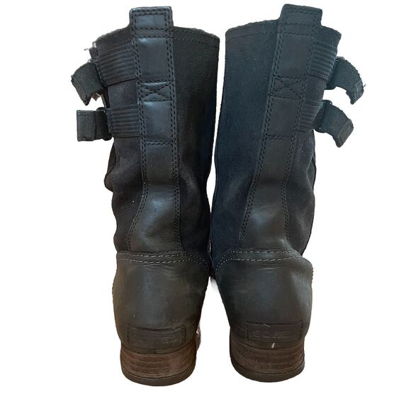 Sorel Moto Biker Boots Major Pull On Buckle Black Leather NL2166-010 Women's 8 - Picture 2 of 9